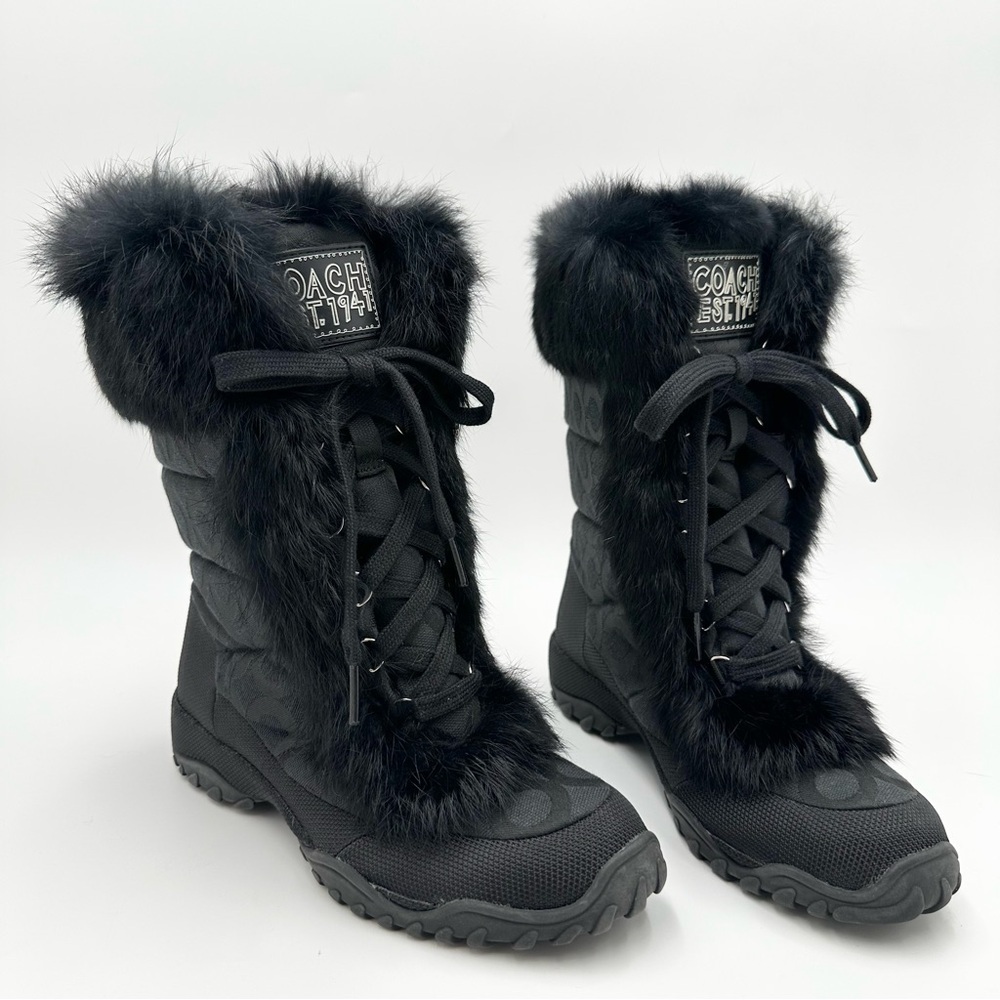 Coach Jennie Rabbit Fur Signature C Jacquard Boots